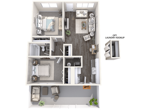 Floor plan for 2 beds, 1 bath, 850 sqft